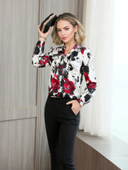 Bow Tie Printed Mulberry Silk Blouse for Women
