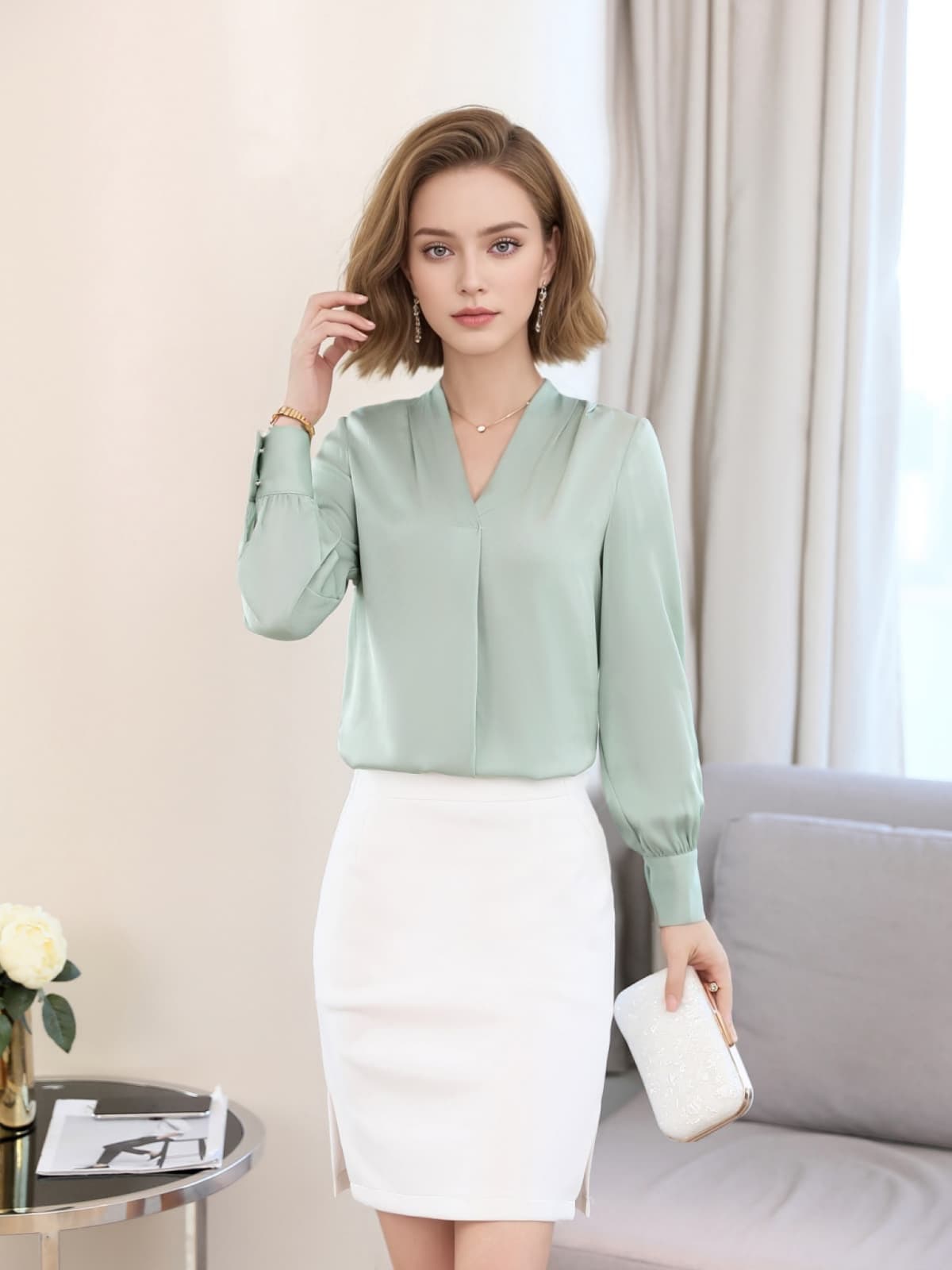 Chic Silk Blouse-V-neck Design for Work & Weekend