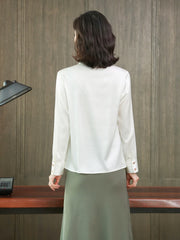 Chic Polo Collar Silk Blouse-in white-back-SILKSER