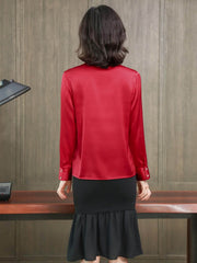 Chic Polo Collar Silk Blouse-in red-back-SILKSER