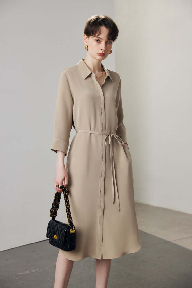 women polo collar midi silk dress