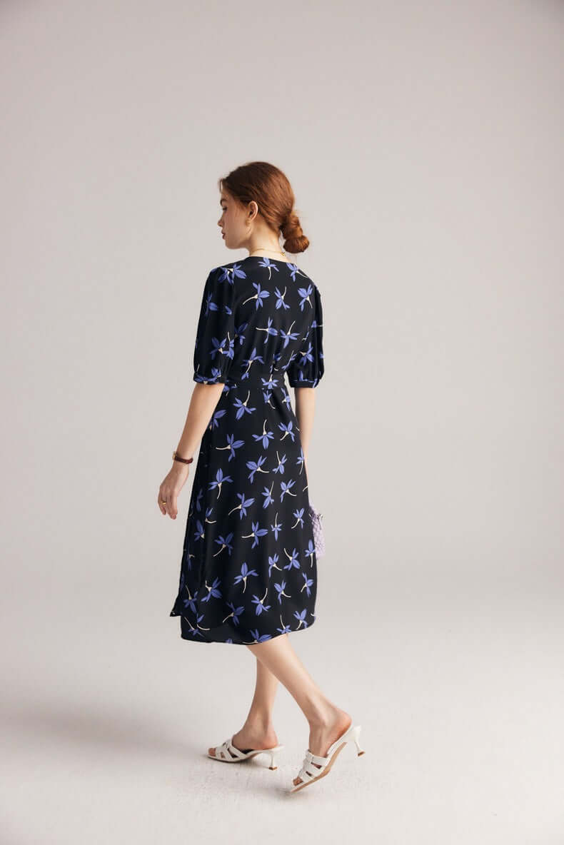 Silkser Summer New Floral Wrap Silk Dress