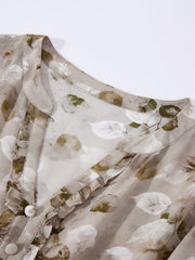 V-Neck Floral Mulberry Silk Midi Dress