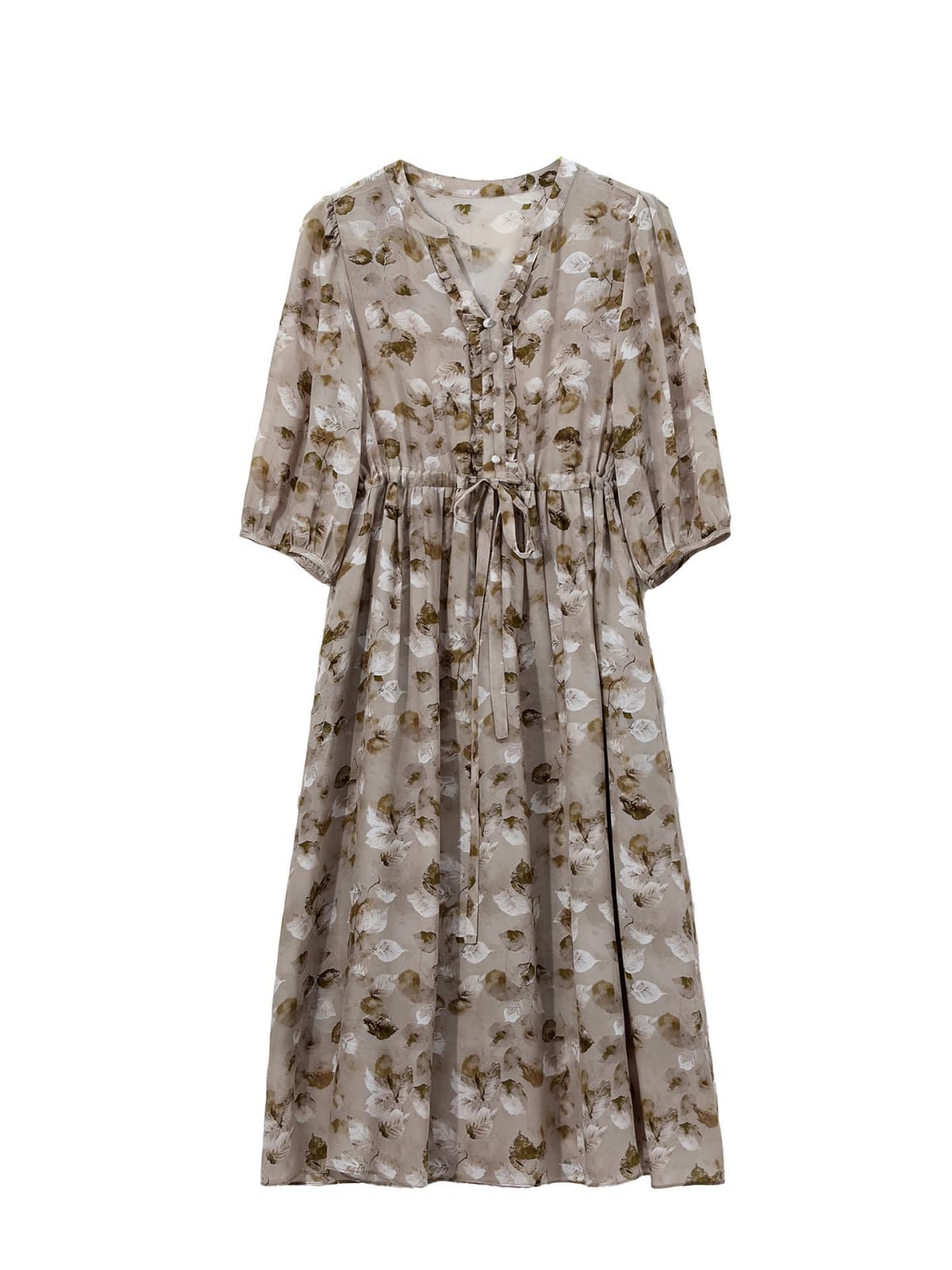 V-Neck Floral Mulberry Silk Midi Dress
