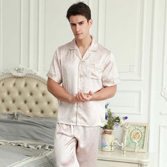 Stylish Short-Sleeve Printed Men's Silk Pajamas