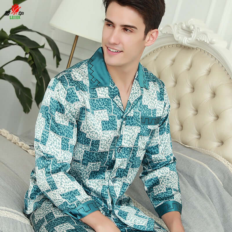 Stylish Short-Sleeve Printed Men's Silk Pajamas