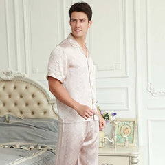 Stylish Short-Sleeve Printed Men's Silk Pajamas