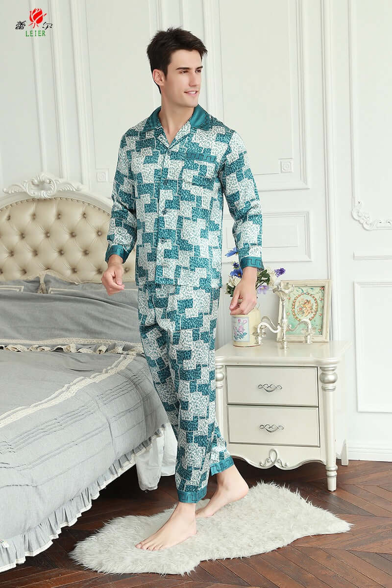 Stylish Short-Sleeve Printed Men's Silk Pajamas