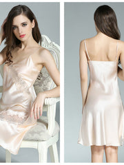 Womens Breathable Silk Lace Spaghetti-Strap Nightgown