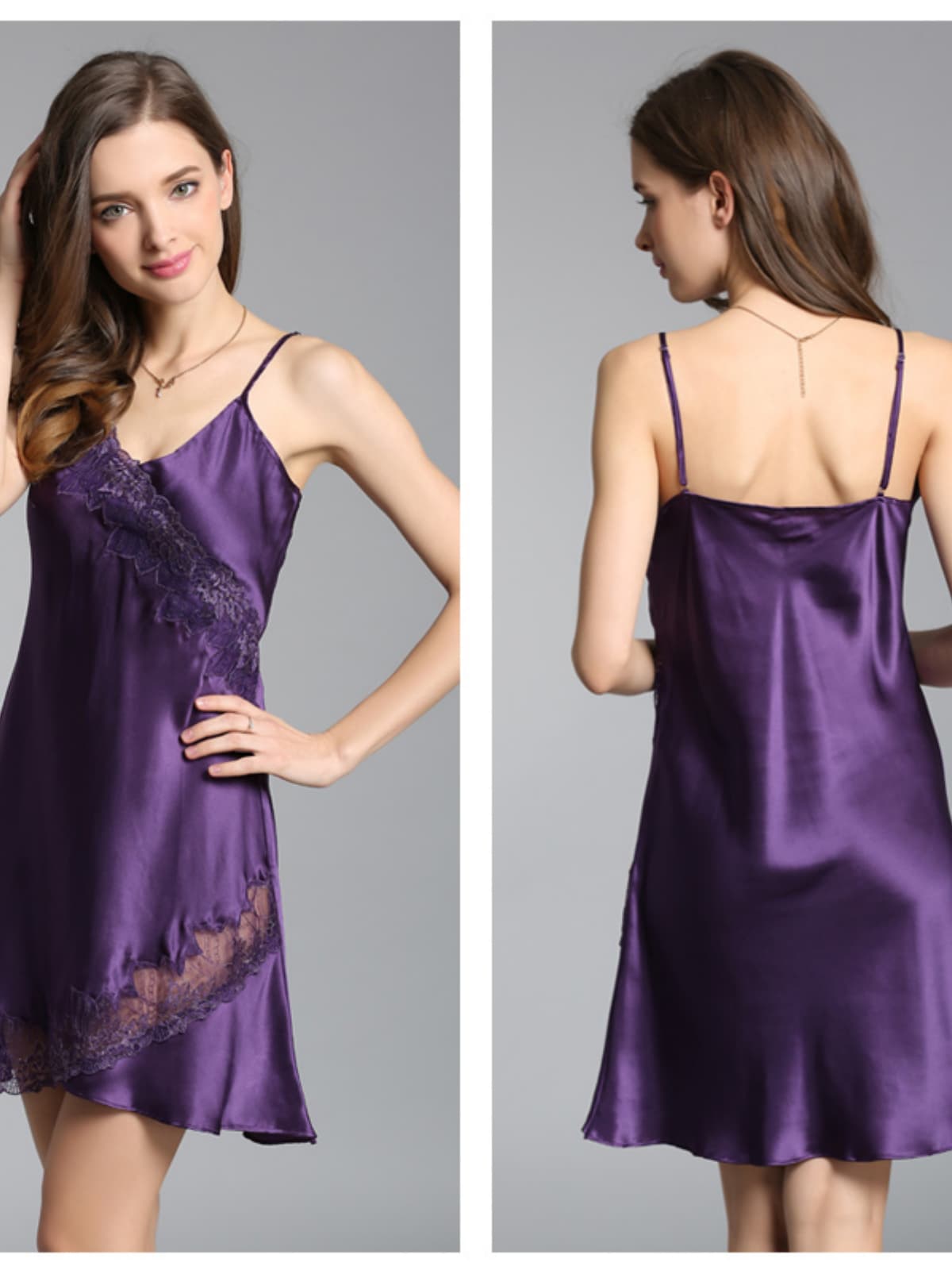 Womens Breathable Silk Lace Spaghetti-Strap Nightgown