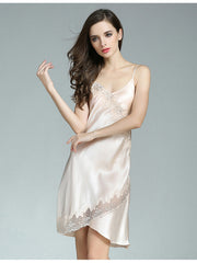 Womens Breathable Silk Lace Spaghetti-Strap Nightgown