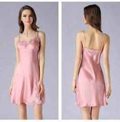 Silkser Summer Strap Lace Silk Nightdress/Nightgown