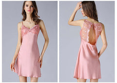 Silkser Summer Strap Sleepless Lace Silk Nightdress/Nightgown