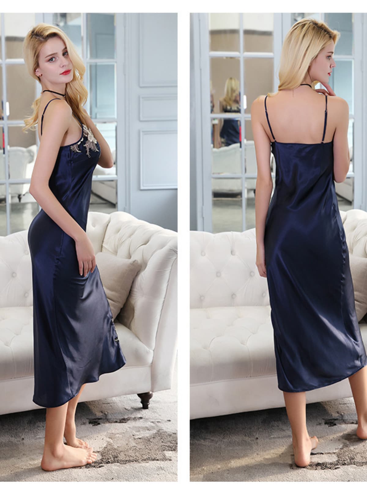 Womens Maxi Lace Silk Nightgown