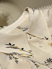 Silkser Floral Turn-down Collar Silk Blouse/Shirt