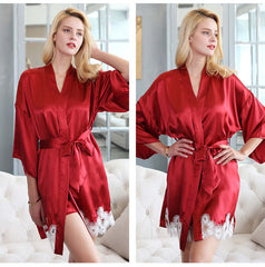 Silkser Strap Lace Women Silk Pajamas Nightgown Set