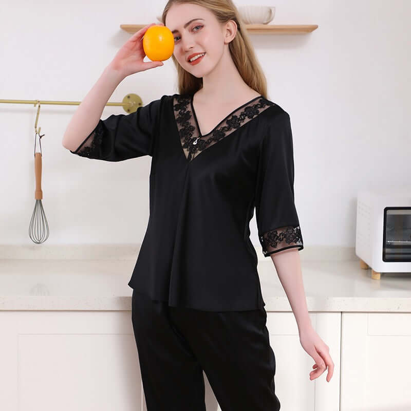 Women Silk Short-Sleeve Pajamas Loungewear