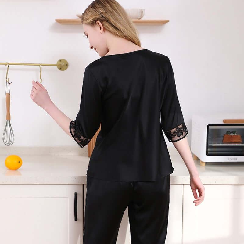 Women Silk Short-Sleeve Pajamas Loungewear