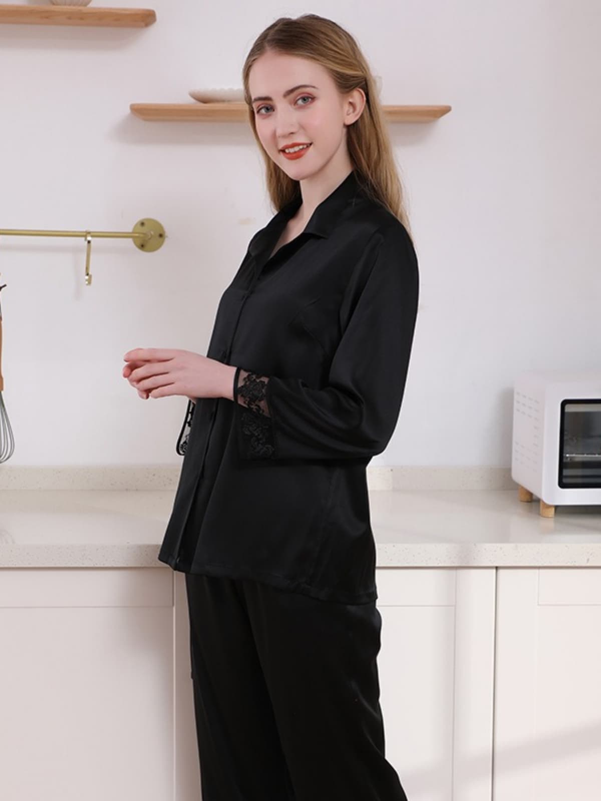 Lace Mulberry Silk Pajamas Set Women Nightwear