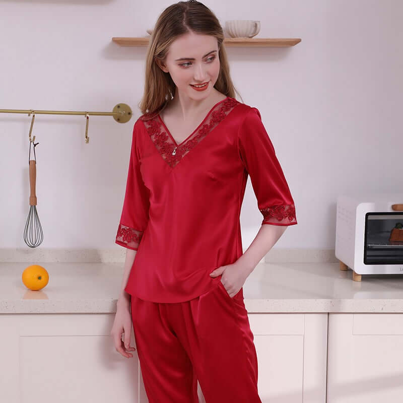 Women Silk Short-Sleeve Pajamas Loungewear