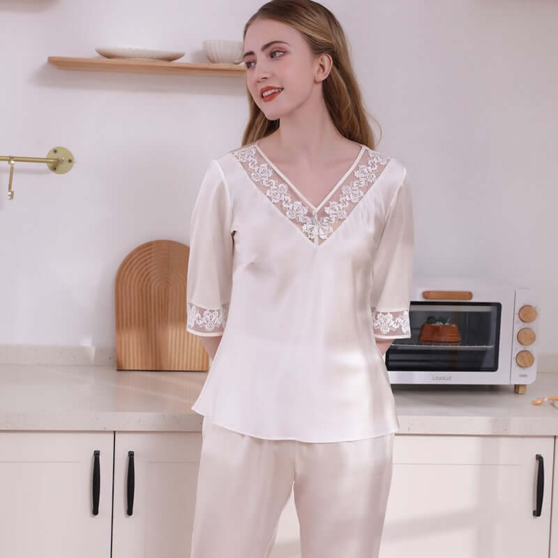 Women Silk Short-Sleeve Pajamas Loungewear