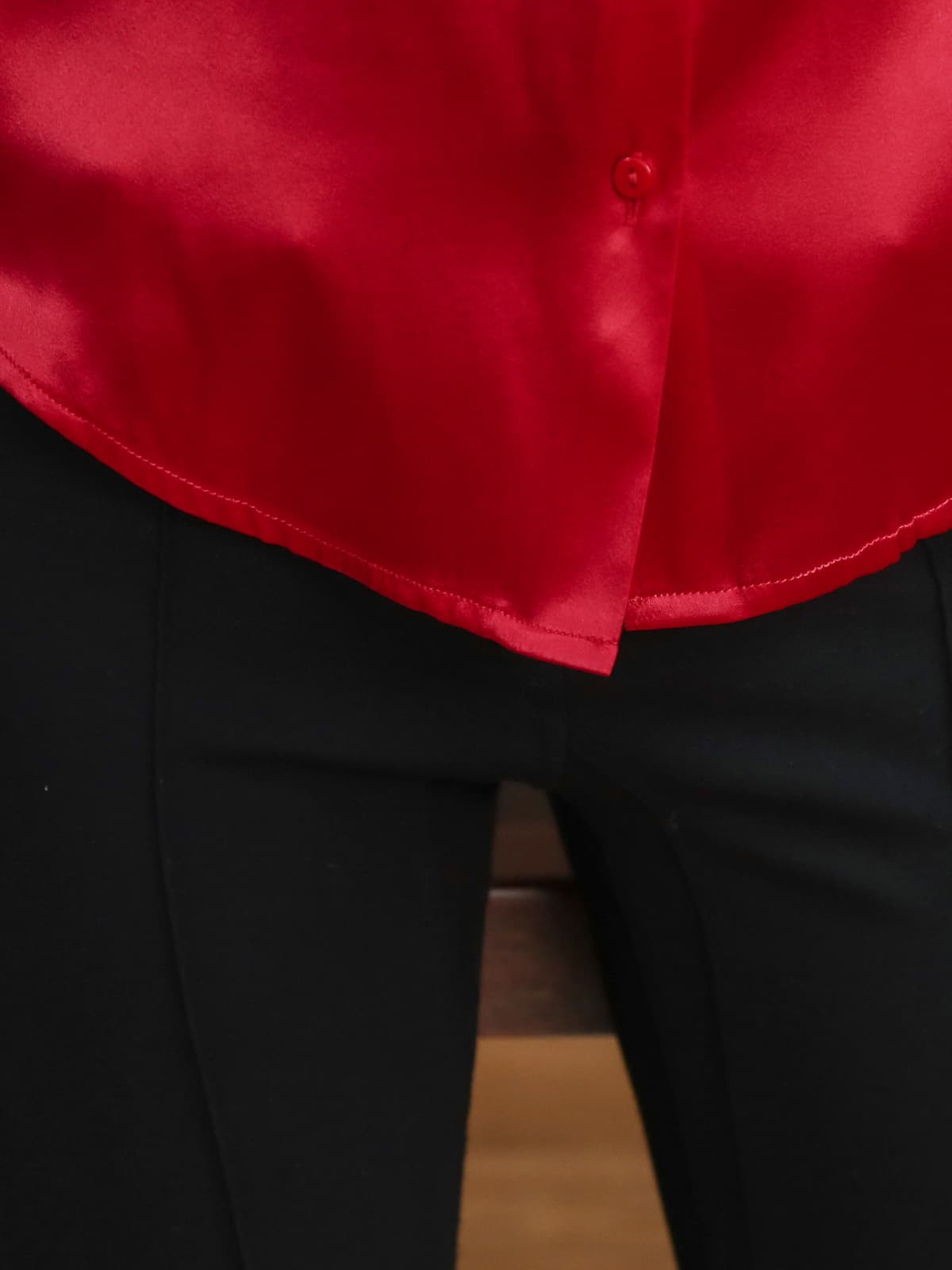 Refined Solid - Color Silk Blouse-front details