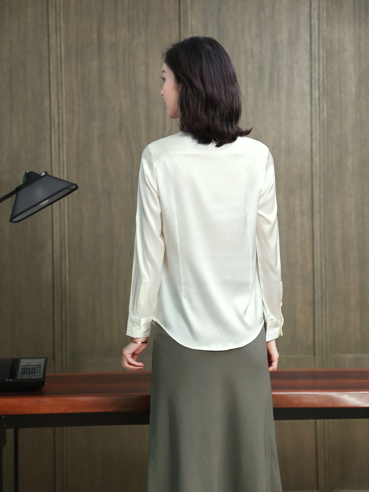 Refined Solid - Color Silk Blouse-in white-back-SILKSER