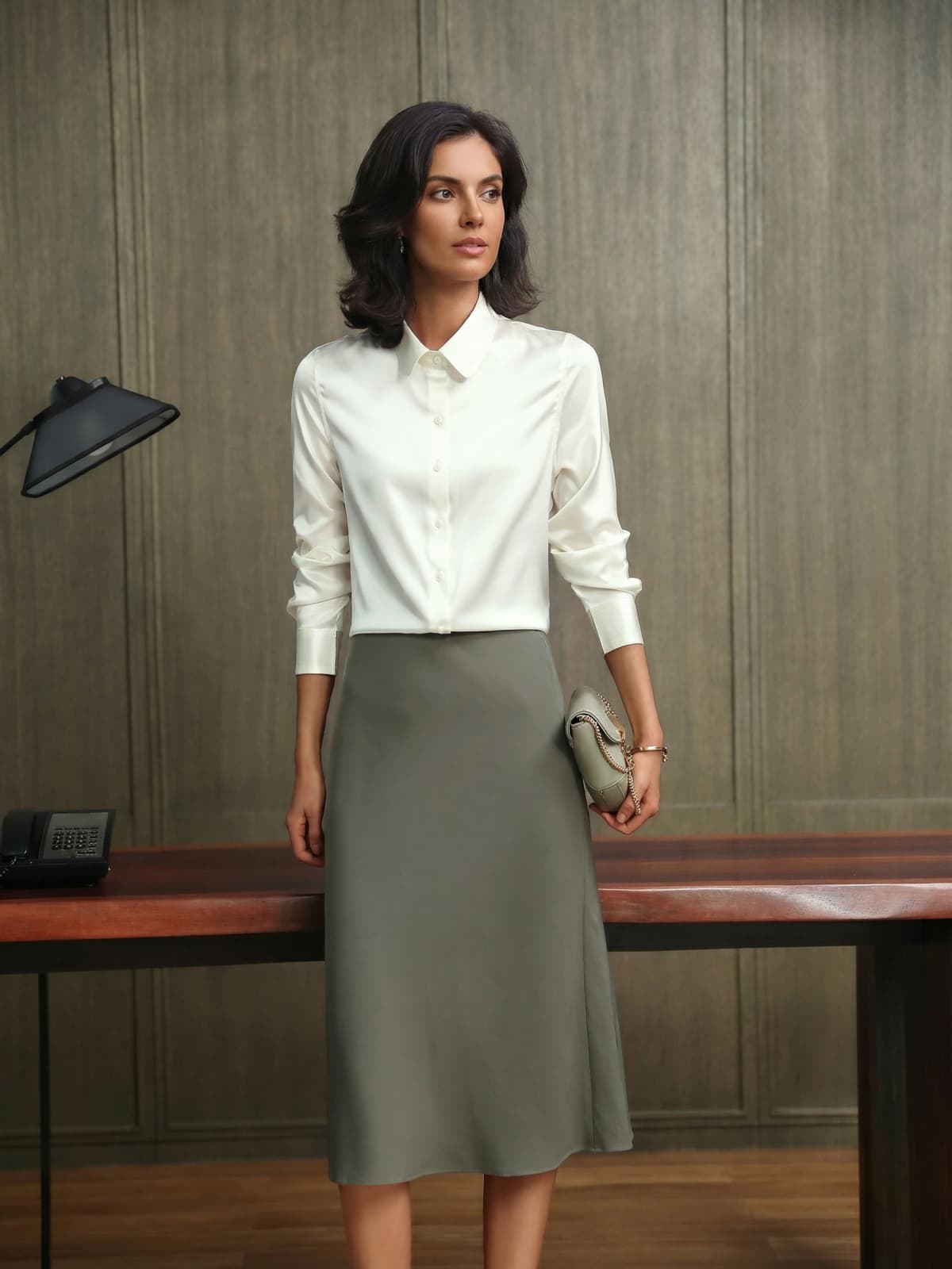 Refined Solid - Color Silk Blouse-in white-front-SILKSER