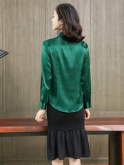 Refined Solid - Color Silk Blouse-in green-back-SILKSER