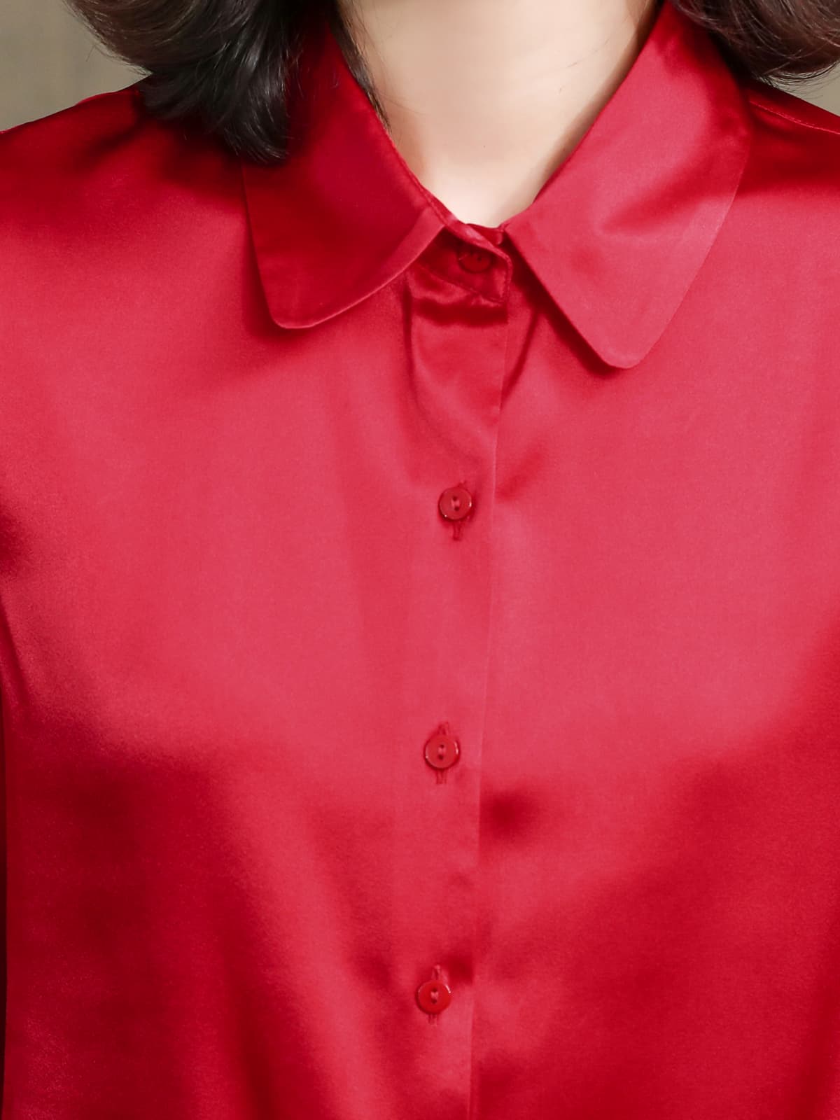 Refined Solid - Color Silk Blouse-collar-SILKSER