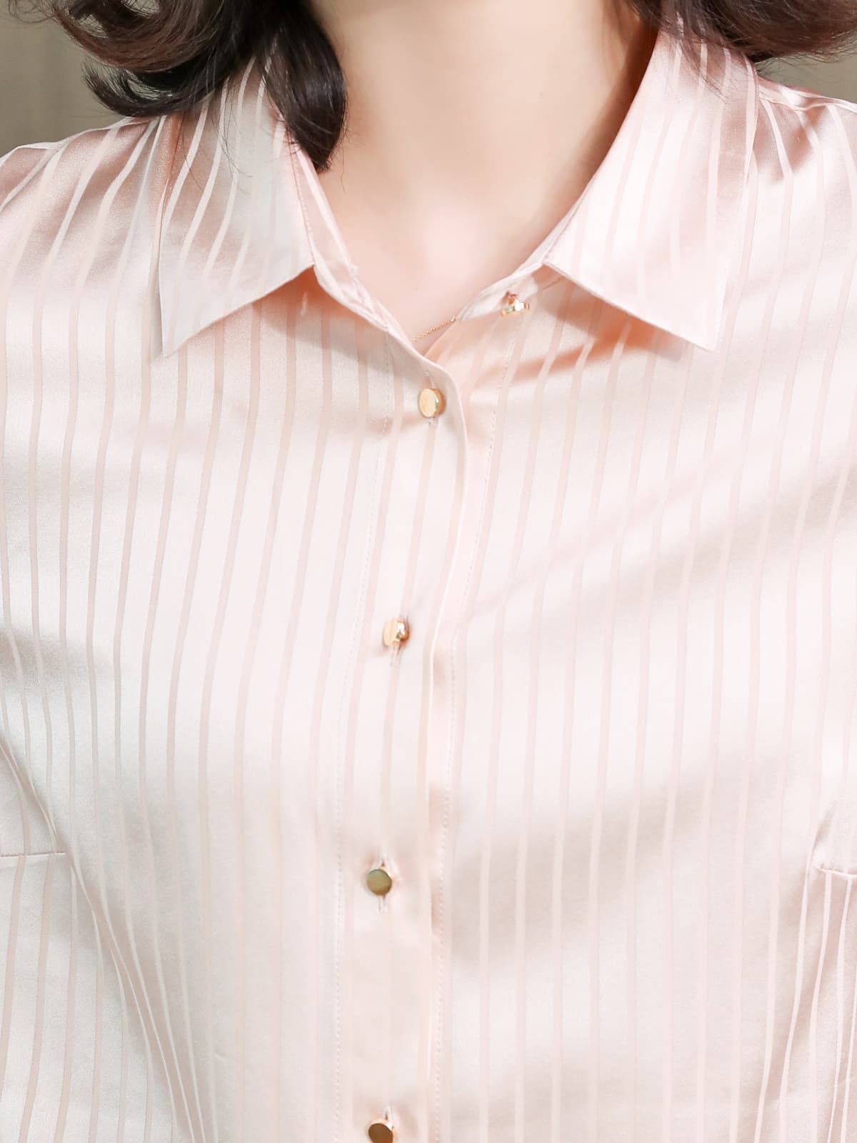 Chic Striped Turn - Down Collar Silk Blouse-collar-SILKSER