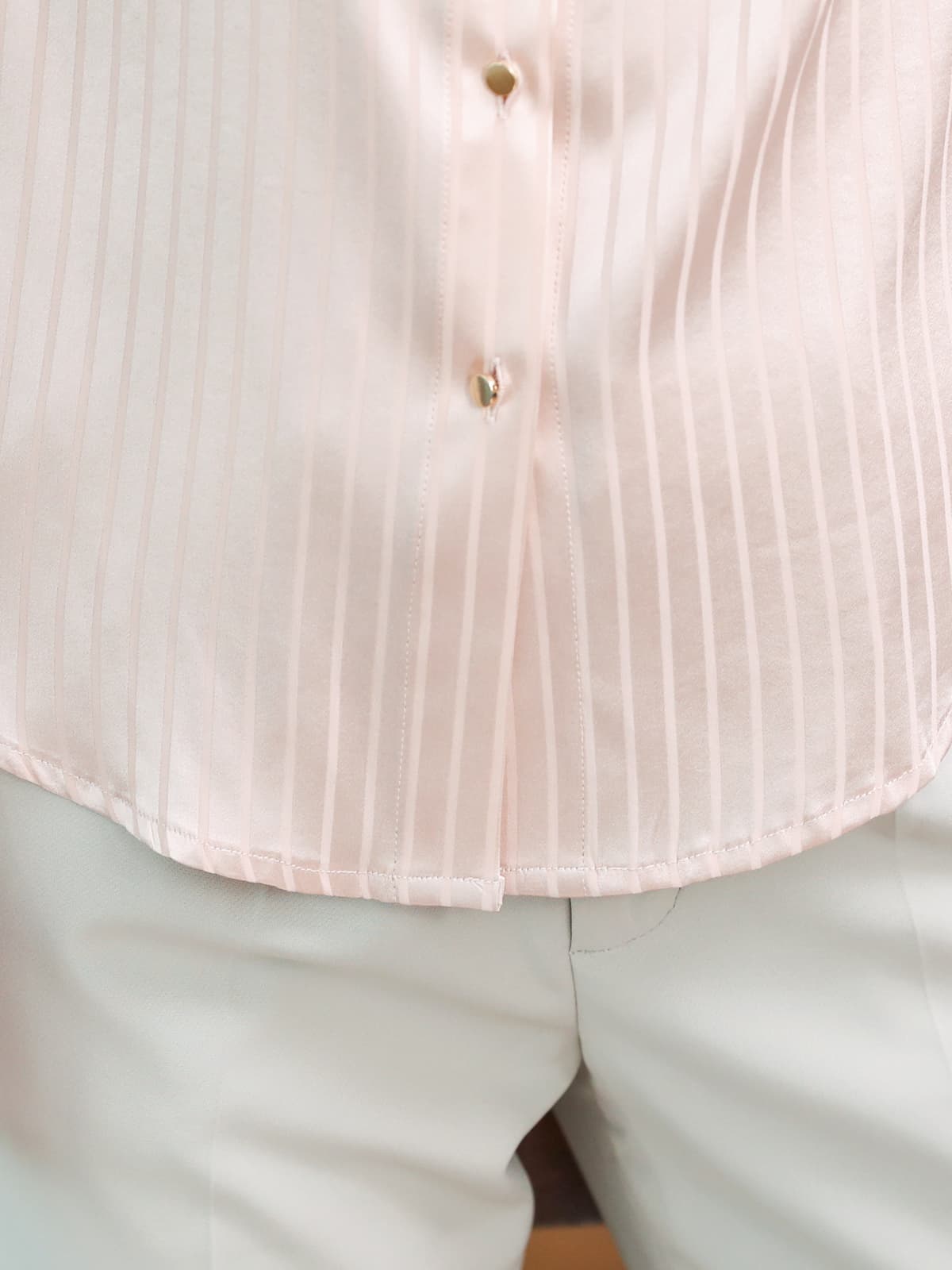 Chic Striped Turn - Down Collar Silk Blouse-front-SILKSER