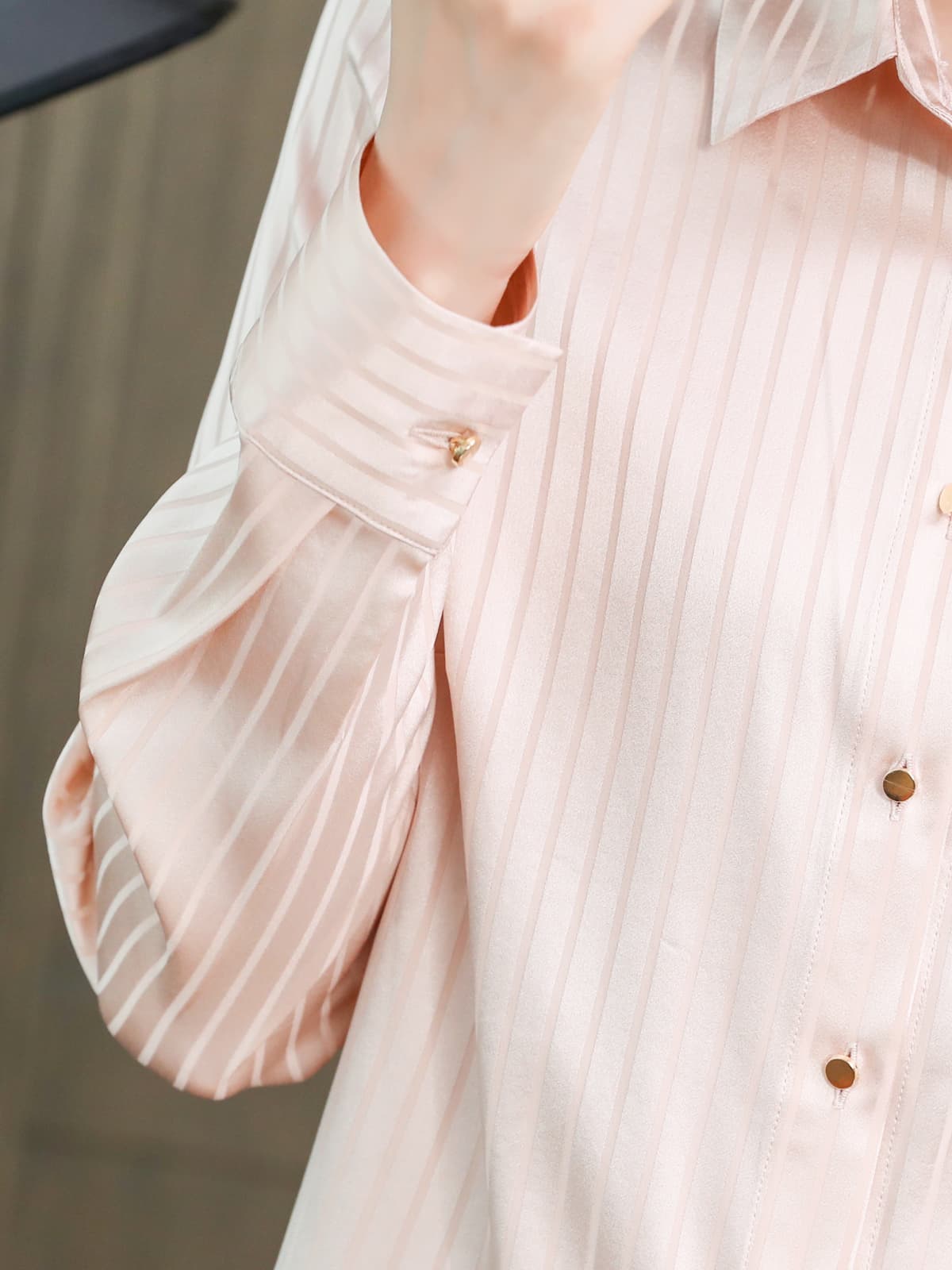 Chic Striped Turn - Down Collar Silk Blouse-sleeves-SILKSER