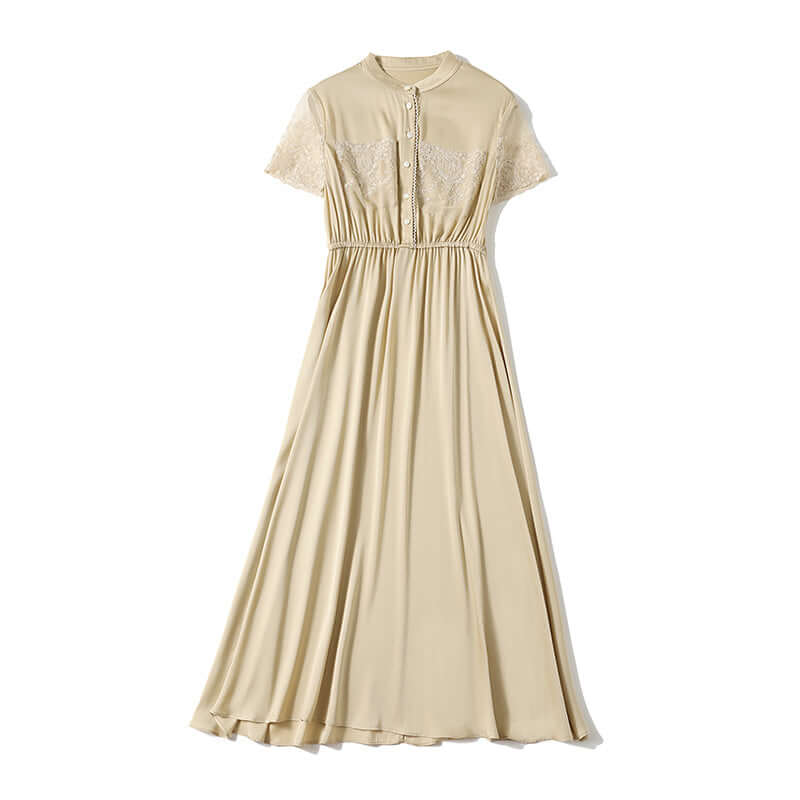 Stand - up Collar Mulberry Silk Dress - SILKSER