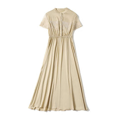 Stand - up Collar Mulberry Silk Dress - SILKSER