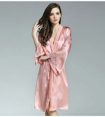 Strap Lace Silk Nightgown Robe Two - piece Set - SILKSER