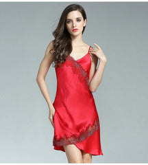 Strap Lace Silk Nightgown - SILKSER