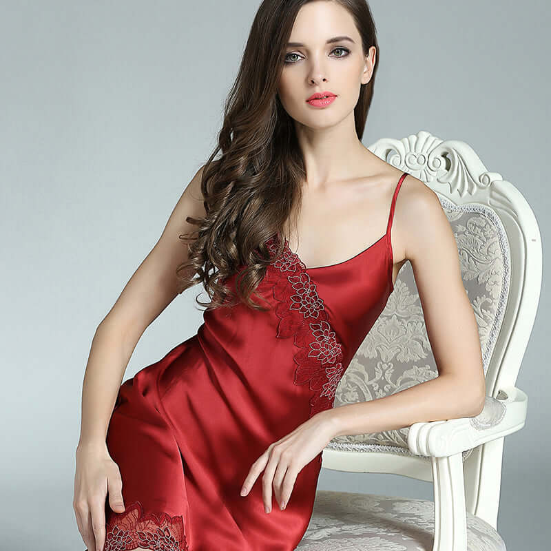 Strap Lace Silk Nightgown - SILKSER