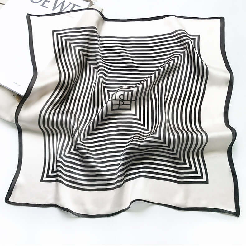 Strips Printed Square Silk Scarf - SILKSER