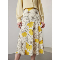 Summer A - line Floral Silk Skirt - SILKSER