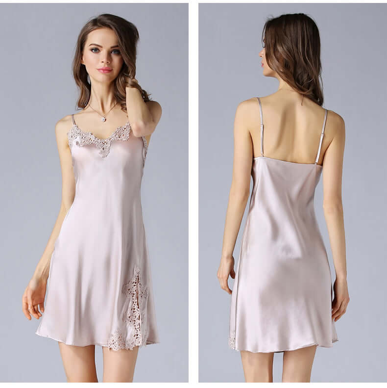 Summer Strap Lace Silk Nightdress - SILKSER