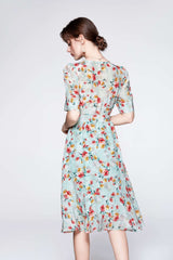 V - neck Floral Mulberry Silk Dress - SILKSER