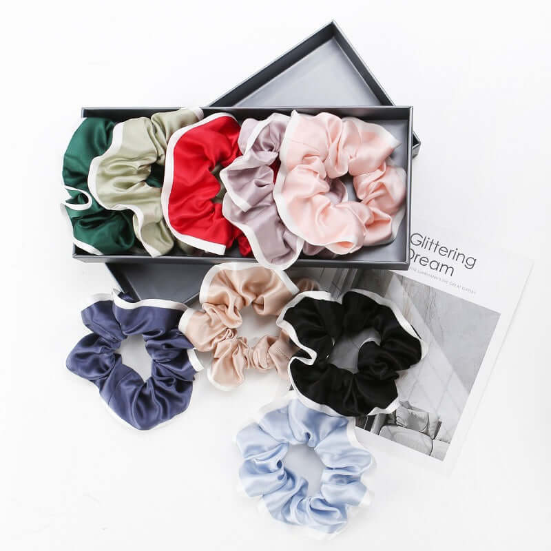 White - trimmed Silk Scrunchy - SILKSER