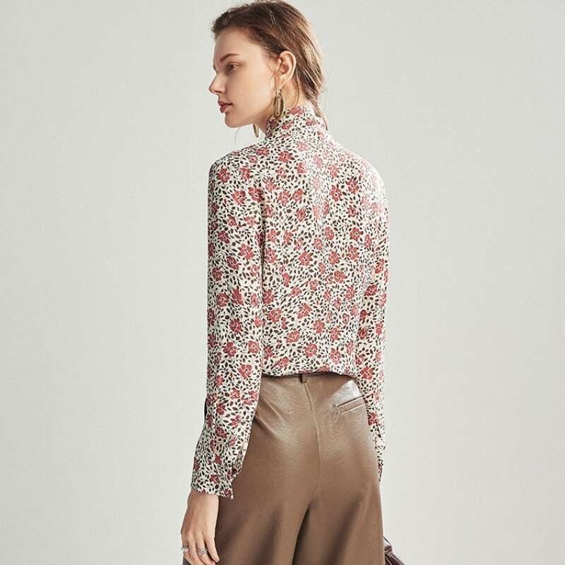 Floral Print Silk Blouse with Tie Knot