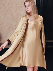 Womens Strap Silk Nightgown Robe Two-piece Set