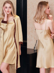 Womens Strap Silk Nightgown Robe Two-piece Set