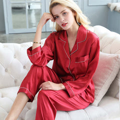 Long Sleeves Pure Silk Pajama Set for Women