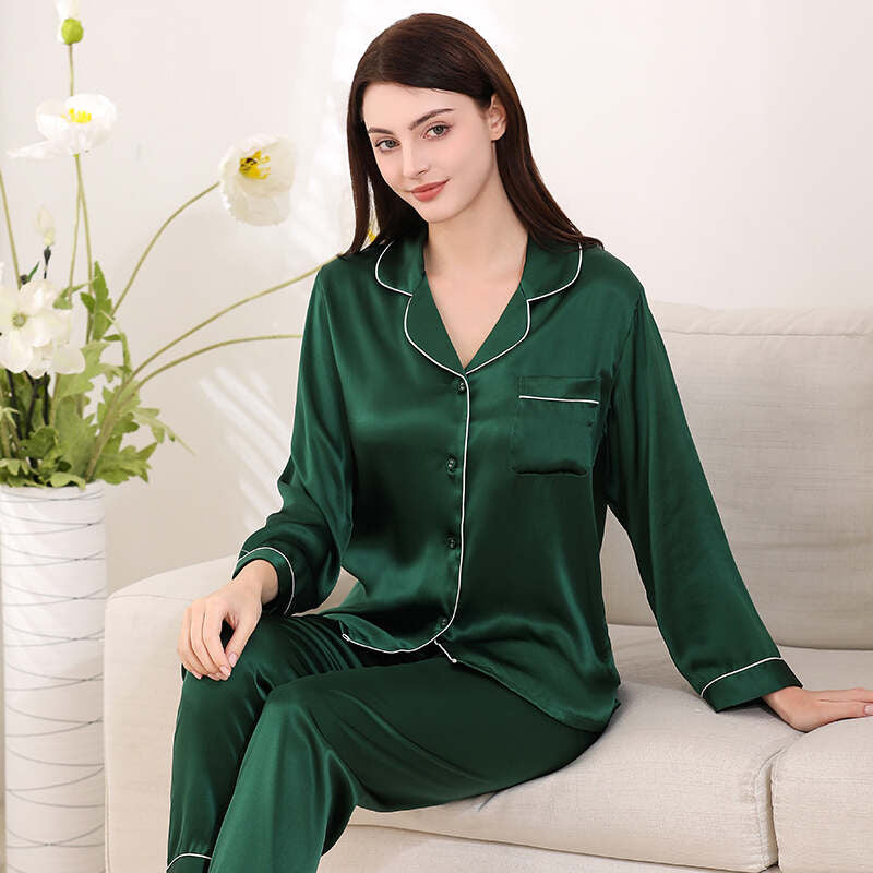 Long Sleeves Pure Silk Pajama Set for Women