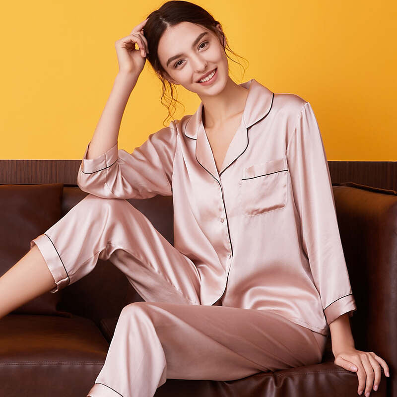 Long Sleeves Pure Silk Pajama Set for Women