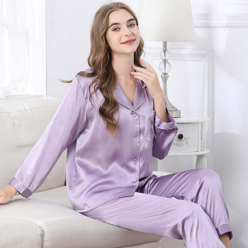 Long Sleeves Pure Silk Pajama Set for Women